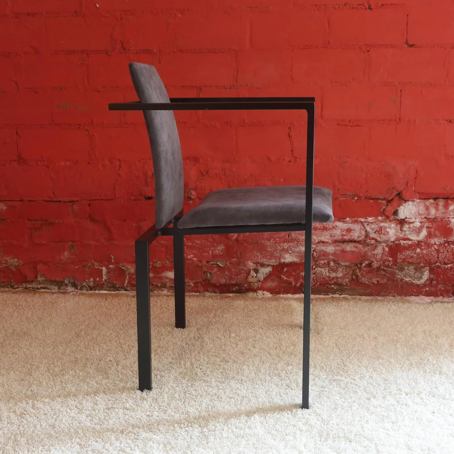 KFF Stuhlsets|4er Set Armlehnstuhl Trik Bezug Alcantara Leder Grau Gestell Metall Schwarz