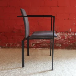 KFF Stuhlsets|4er Set Armlehnstuhl Trik Bezug Alcantara Leder Grau Gestell Metall Schwarz