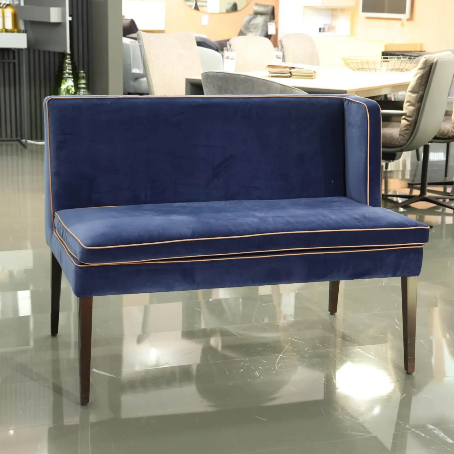 Christine Kröncke Bänke|2er Set Bank CK Dinegra CK400.40 Bezug Allure Velvet Blau 1357 055 Fuß Eiche Dunkel Keder 577.056 Copper Helles Kupfer