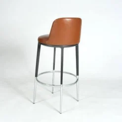 B&B Italia Barhocker & Barstühle|3-er Set Barhocker Caratos Drehbar Leder Cognac Untere Basis Aluminium Poliert