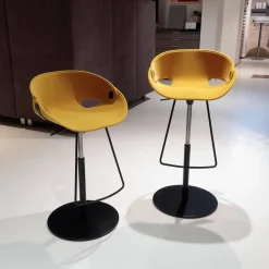 Tonon Barhocker & Barstühle|2er Set Barhocker Flat Stool Sitzschale Nordic Acqua Clean Gelb Bodenplatte Und Säule Stahl Matt Schwarz