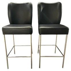 Bert Plantagie Barhocker & Barstühle|2er Set Barhocker Mambo Bezug Leder Toledo 9008 Schwarz Gestell Rundrohr Edelstahl