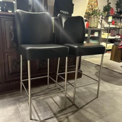 Bert Plantagie Barhocker & Barstühle|2er Set Barhocker Mambo Bezug Leder Toledo 9008 Schwarz Gestell Rundrohr Edelstahl