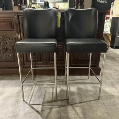 Bert Plantagie Barhocker & Barstühle|2er Set Barhocker Mambo Bezug Leder Toledo 9008 Schwarz Gestell Rundrohr Edelstahl