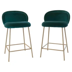 Freifrau Barhocker & Barstühle|2er Set Barhocker Ona Stoff Spritz Pavone Türkis Blau Gestell Messing ME021