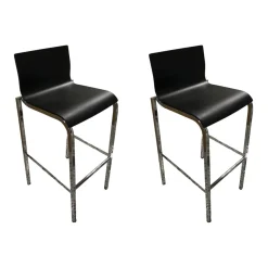 Infiniti Barhocker & Barstühle|2er Set Barhocker Vent Sitzschale Furnierschichtholz Esche Schwarz Lackiert Gestell Chromstahl Glänzend