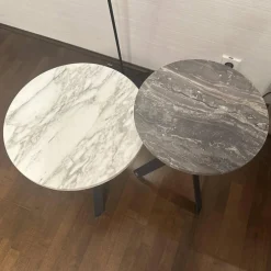 Draenert Beistelltische|2er Set Beistelltisch Mortimer Platten Orobico Black 3 Stein Weiß Und Grau Gestell Stahl Schwarz