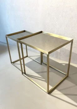 Eigene Herstellung Couchtische|2er Set Beistelltisch Platte Glas Gestell Metall Goldoptik Gold