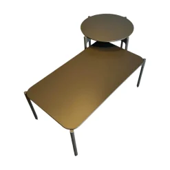 DEDON Loungemöbel|2er Set Couchtisch Izon Platte HPL Black Pepper Schwarz Gestell ALuminium Pulverbeschichtet Black Pepper Schwarz