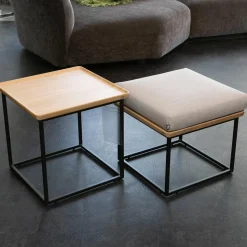 Rolf Benz Couchtische|2-er Set Couchtisch Tischplatte Massiv Eiche Farblos Lackiert Gestell Stahl Lack Matt Verkehrsschwarz RAL 9017 ohne Kissen