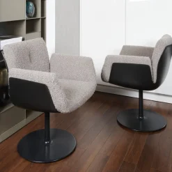 COR Stuhlsets|2-er Set Drehstuhl Alvo Stoff 14002 Hellgrau Schale Kunststoff Schwarz Tellerfuß Lack Schwarz