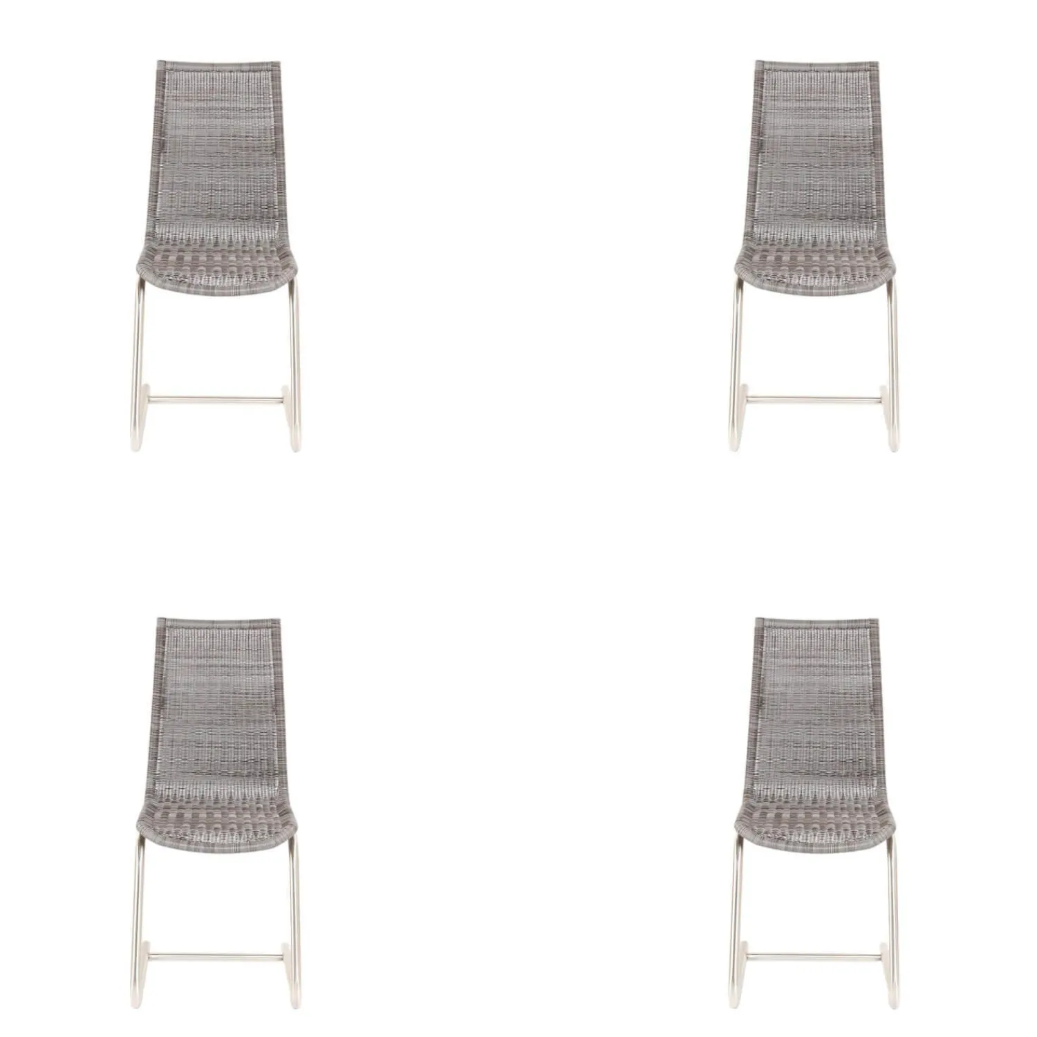 Lavida Stuhlsets|4er Set Freischwinger Jenny Vollgeflecht Kieselgrau Grau Untergestell Rundrohr Edelstahl