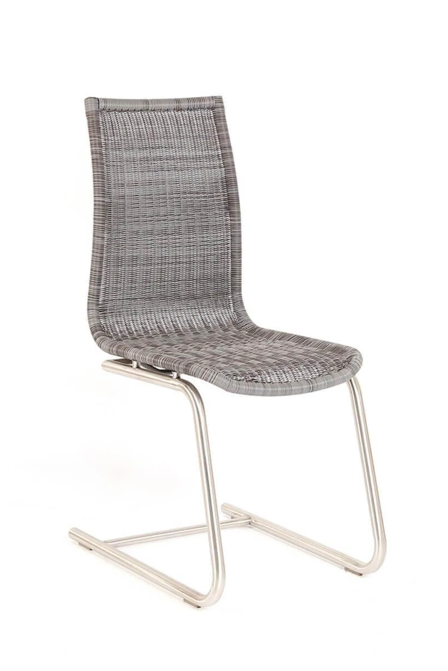 Lavida Stuhlsets|4er Set Freischwinger Jenny Vollgeflecht Kieselgrau Grau Untergestell Rundrohr Edelstahl
