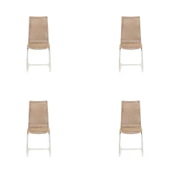 Lavida Stuhlsets|4er Set Freischwinger Jenny Vollgeflecht Macchiato Hellbraun Beige Untergestell Rundrohr Edelstahl