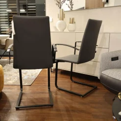 Bacher Stuhlsets|2er Set Freischwinger Kama Leder Hermes H-008 Anthracite Anthrazit Gestell Metall Schwarz Pulverbeschichtet