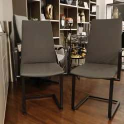Bacher Stuhlsets|2er Set Freischwinger Kama Leder Hermes H-008 Anthracite Anthrazit Gestell Metall Schwarz Pulverbeschichtet