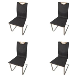 Gwinner Stuhlsets|4er Set Freischwinger Lena Stoff Florida 122 Schwarz Rücken Balkeneiche Natur Gestell Metall Edelstahloptik