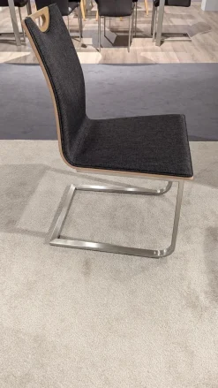 Gwinner Stuhlsets|4er Set Freischwinger Lena Stoff Florida 122 Schwarz Rücken Balkeneiche Natur Gestell Metall Edelstahloptik