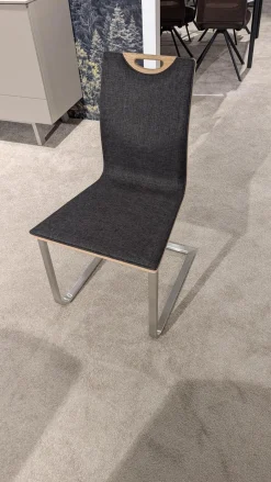 Gwinner Stuhlsets|4er Set Freischwinger Lena Stoff Florida 122 Schwarz Rücken Balkeneiche Natur Gestell Metall Edelstahloptik