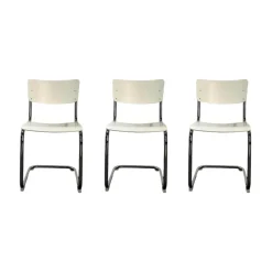 Thonet Stuhlsets|3-er Set Freischwinger Stuhl S43 Decklackiert 9010 Weiss Stahlgestell Verchromt Inklusive Filzgleitern