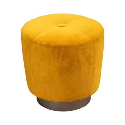 Minotti Hocker & Sitzsäcke|2er Set Hocker Jacques Stoff Hunt Gelb Sockel Metall Bronzefarbig Lackiert