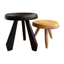 Cassina Hocker & Sitzsäcke|2er Set Hocker Tabouret Berger Und Meribel In Eichenholz Natur Und Schwarz Gebeizt