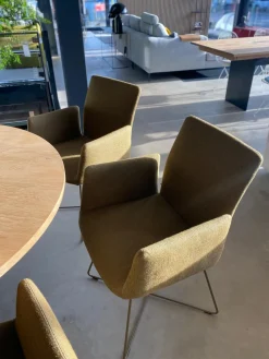 COR Stuhlsets|4er Set Jalis Armlehnstuhl Hoher Rücken Vorzugskombi Bezug Stoff 8306 Moos Braun Drahtgestell M39 Kardamom Braun Gelb