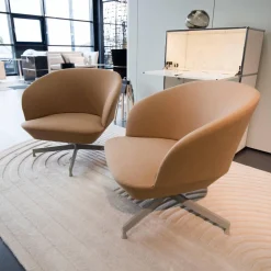 Muuto Loungesessel|2er Set Loungestühle Oslo Stoff Geformter PU Schaum Mit Stahl Und Holzrahmen Beige Gestell Stahl