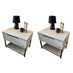 Musterring Nachttische|2er Set Nachtkonsole MR Covelo Sandglas Sand 91 Weiß Korpus Holz Weiß Griffleisten Graphit 41 Schwarz