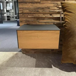 Team 7 Nachttische|2er Set Nachtkästchen Front Eiche Geölt Farbglas Stahl Grau Matt Mit Klappgriff Holz