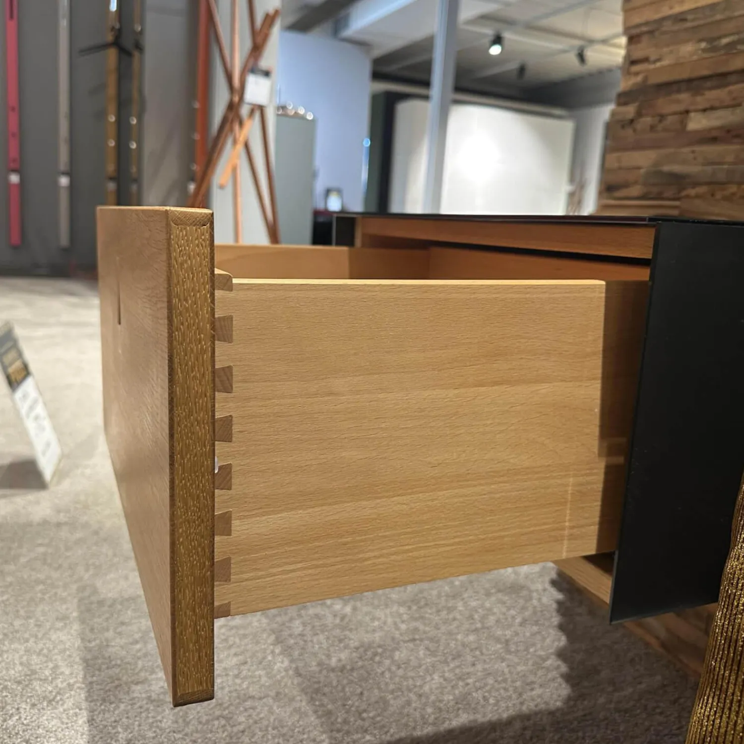 Team 7 Nachttische|2er Set Nachtkästchen Front Eiche Geölt Farbglas Stahl Grau Matt Mit Klappgriff Holz