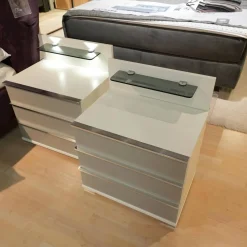 Wiemann Nachttische|2er Set Nachtschrank Shanghai 2 665 062 Korpus Weiß Front Glas Kieselgrau Mit LED Touchbeschlag