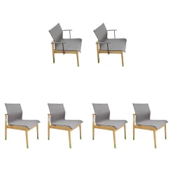 Gloster Gartenstühle|6er Set Outdoor Stuhl Sway Bespannung Java Sepia Natural Grau Rahmen Teakholz Mit Pulverbeschichtetem Aluminium Und Edelstahl Ohne Tisch