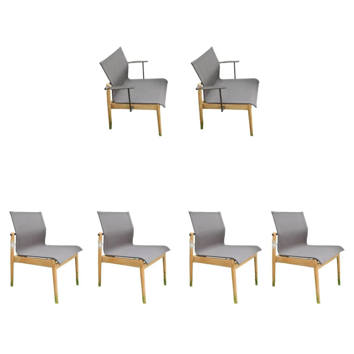 Gloster Gartenstühle|6er Set Outdoor Stuhl Sway Bespannung Java Sepia Natural Grau Rahmen Teakholz Mit Pulverbeschichtetem Aluminium Und Edelstahl Ohne Tisch