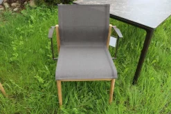 Gloster Gartenstühle|6er Set Outdoor Stuhl Sway Bespannung Java Sepia Natural Grau Rahmen Teakholz Mit Pulverbeschichtetem Aluminium Und Edelstahl Ohne Tisch