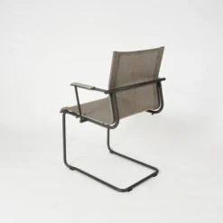 Gloster Gartenstühle|2-er Set Outdoorstühle Sway Bespannung Granite Sling Armlehnen Teak Gestell Meteor