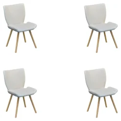 Scholtissek Stuhlsets|4er Set Polsterstuhl Kasaar Sitz Und Rücken Leder Preistige M133 Altweiß Weiß Gestell Gedrehte Holzbeine Eiche Natur Geölt