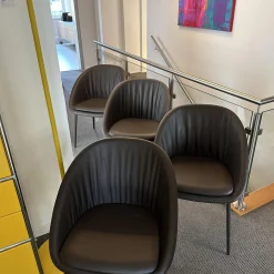 Draenert Stuhlsets|4er Set Schalenstuhl DAN 2042 Leder I 740013 Braun Gestell Dunkelbronze Eloxiert Mit PVC Gleitern