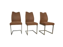 K+W Stuhlsets|3er Set Schwingstuhl 6135 Lederoptik Braun Meliert Gestell Hochkantrohr Edelstahl Gebürstet