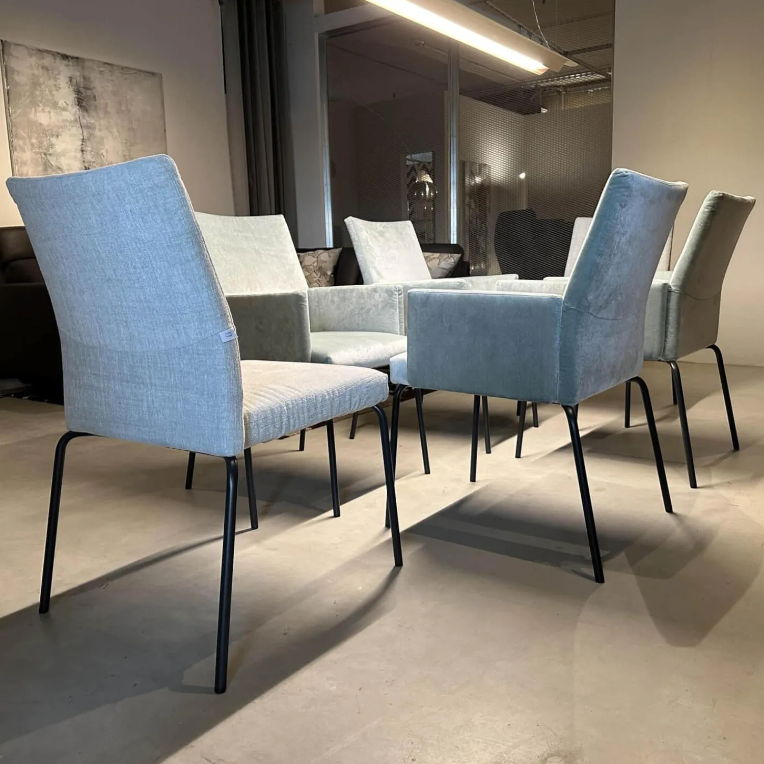 Fischer Möbel Stuhlsets|6er Set Sessel Kalos Stoff Velvet Lagoon Stoff Moss Agua Fuß Edelstahl Pulverbeschichtet Anthrazit Strukturlack Matt