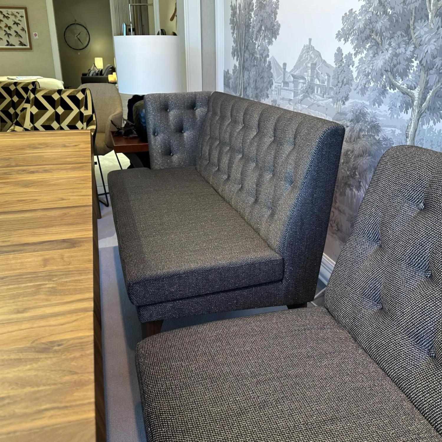 Bielefelder Werkstätten Bänke|2er Set Sitzbank Polo Petit Stoff Dedar Highlight 03 Notte Grau Füße Naturbaum