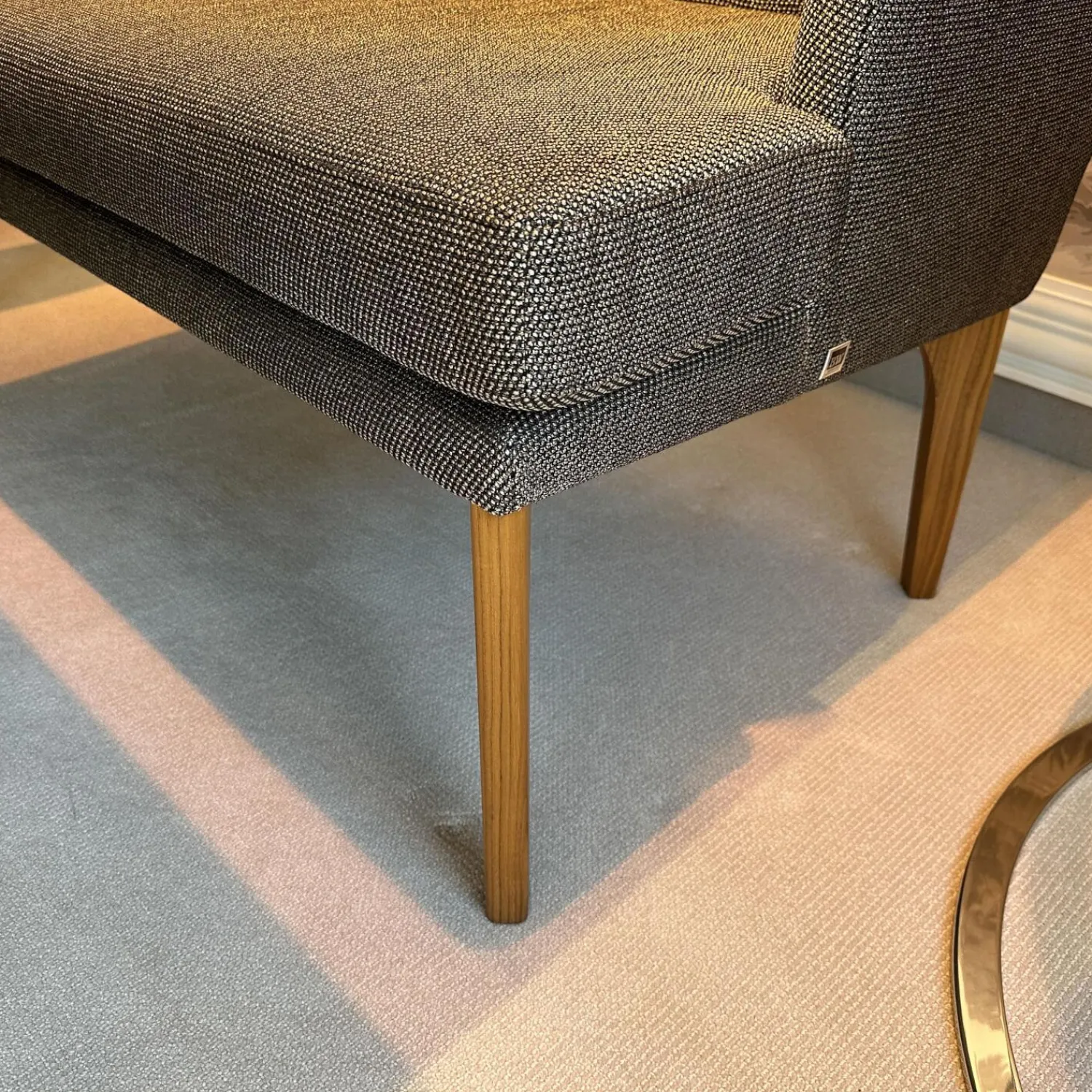 Bielefelder Werkstätten Bänke|2er Set Sitzbank Polo Petit Stoff Dedar Highlight 03 Notte Grau Füße Naturbaum