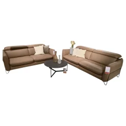 Calia Italia Polstergruppen|2er Set Sofa Confetto Leder Nature Terra 74 Braun Metallfuß Schwarz Matt Mit Relaxfunktion Und Kissen