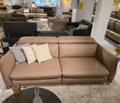 Calia Italia Polstergruppen|2er Set Sofa Confetto Leder Nature Terra 74 Braun Metallfuß Schwarz Matt Mit Relaxfunktion Und Kissen