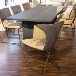 Hartmann Stuhlsets|6er Set Stühle Ella Kilva Außen Microfaser 52M Anthrazit Innen Flachgewebe 50F Beige Gestell Metall Schwarz Ohne Tisch