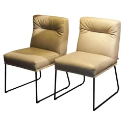 KFF Stuhlsets|2er Set Stühle Leder Anilin Steingrau Gestell Schwarz