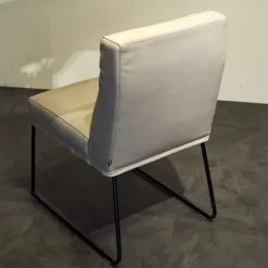 KFF Stuhlsets|2er Set Stühle Leder Anilin Steingrau Gestell Schwarz