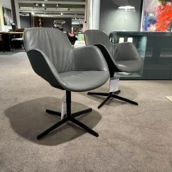 Walter Knoll Stuhlsets|2er Set Stühle Sheru Leder Congress 1441 Basalt Grau Außen Schwarz Gestell Matt Schwarz Pulverbeschichtet