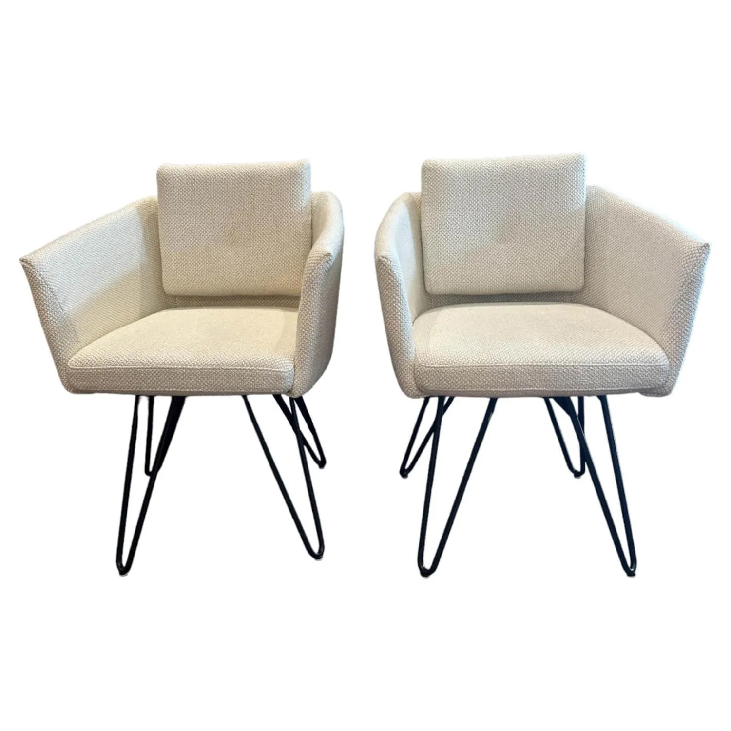 Rom Stuhlsets|2er Set Stuhl Alva Stoff Amiri Offwhite Weiß Füße Schwarz Mit Armlehnen