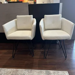 Rom Stuhlsets|2er Set Stuhl Alva Stoff Amiri Offwhite Weiß Füße Schwarz Mit Armlehnen